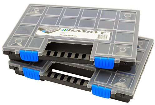 HASKYY Sortimentskoffer Sortimentskiste Sortimentsbox 2x Organizer XL - unterteilt und stapelbar - 345x249x50 mm Kleinteileschrank Werkzeugkiste Schraubbox Ablagefächer