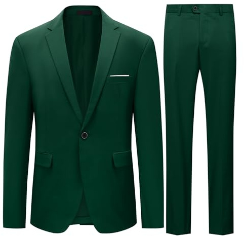 Allthemen Abiti da Uomo 2 Pezzi Suit Slim Fit Wedding Dinner Tuxedo Abiti per Uomo Business Casual Giacca e Pantaloni 10 Colori Disponibili verde M