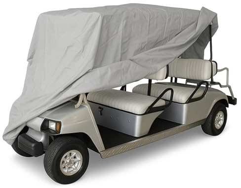 Formosa Covers | Deluxe 6 Passenger Golf Cart Cover fits E Z GO, Club Car Limo, Yamaha, Polaris Gem e4 Model, Icon i60L - Stays Put in Wind and Rain - Storage Bag Included (Grey)