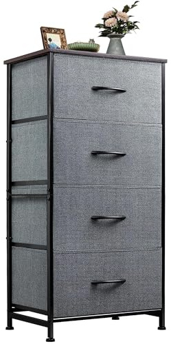 WLIVE Dresser with 4 Drawers, Storage Tower, Organizer Unit, Fabric Dresser for Bedroom, Hallway, Entryway, Closets, Sturdy Steel Frame, Wood Top, Easy Pull Handle, Dark Grey