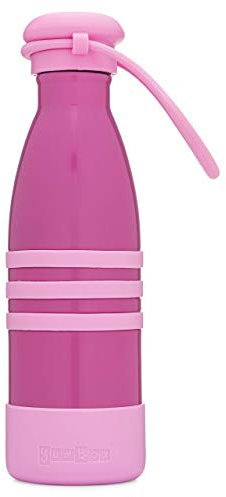 yumbox Aqua - Edelstahl Kinder Trinkflasche, 420 ml (Pacific Pink, mit Griff) - Auslaufsicher, Kohlensäure geeignet, inkl. Farbiger Silikonbänder