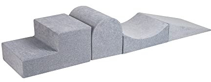MEOWBABY Set di 4 elementi in schiuma morbida – Parco giochi 195 x 45 cm per neonati e bambini, blocchi da arrampicata per interni, parco giochi essenziali – Robusto, grigio chiaro