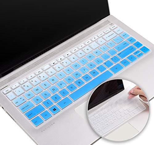 2 Pack Keyboard Cover Skin for HP Pavilion x360 14 Inch - 2021/2020 Models 14M-BA/CD/BF/BW/BA011DX/CD0001DX/DH2011NR - Blue+Clear