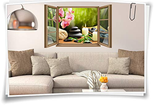 Medianlux Wand-Tattoo Wand-Bild Fenster SPA Wellness Kerzen Steine Orchideen Blätter Deko Wohnzimmer Küche Aufkleber Folie Digitaldruck, 120x78cm wb22wb71-108852
