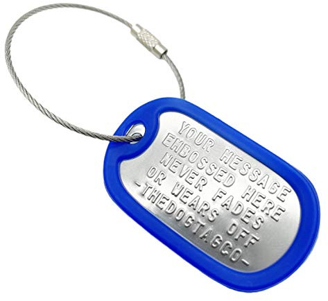 TheDogTagCo Personalisierbarer Personalisiert Gepäckanhänger aus Edelstahl, vernickelt, mit Kabel und Schalldämpfer, 3er-Set