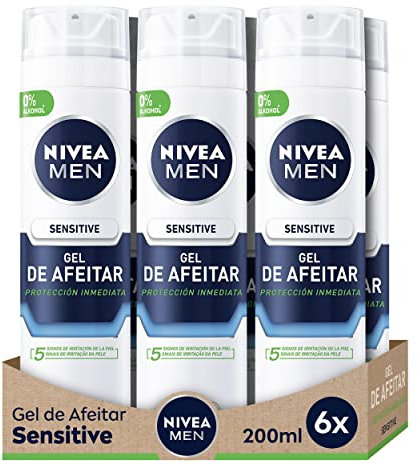 NIVEA MEN Sensitive Gel da barba (6 x 200 ml) per pelli sensibili, gel viso con tecnologia Ultra Glide per una rasatura senza irritazioni