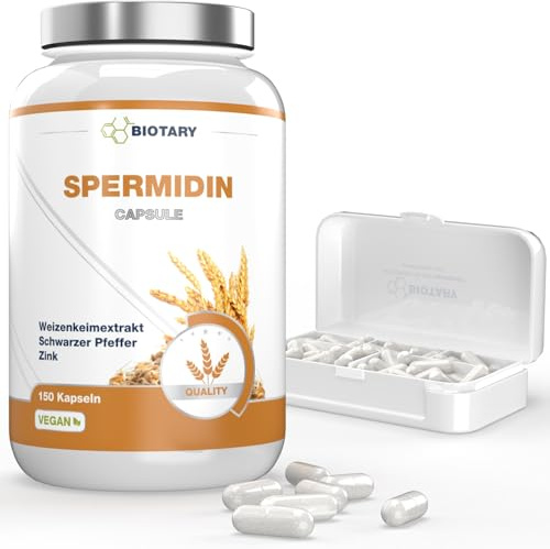 Spermidin 6 mg 150 gélules, Pilulier inclus, Testé en laboratoire, Végétalien, A base d'extrait de germe de blé hautement dosé, Sans additif