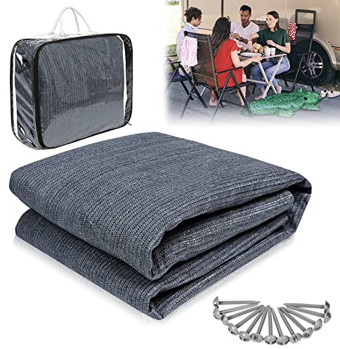 NAIZY Vorzeltteppich 250x400cm Zeltteppiche mit 15 Nagel und 14 Löchern Camping Teppich HDPE Zeltunterlage Campingteppich inkl. Tragetasche Campingmatte Outdoor Camping Zubehör (Grau-Blau)