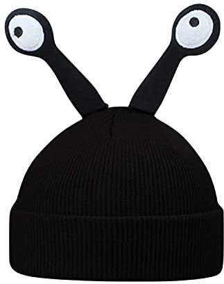 Petalum Strickmütze lustig Kinder Erwachsene Beanie Mütze mit Insekt Antennen Wintermütze Gestrickte Hut für Cosplay, Halloween, Karneval Schwarz 56-58cm
