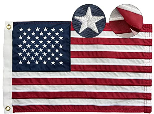 FRF FLAG Bandiera americana con barca 30,5 x 45,7 cm, prodotta negli Stati Uniti, bandiera americana ricamata per ATV, bandiera in nylon 210D, con 2 occhielli in ottone
