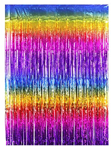 Drucilla Lametta Vorhänge Glitzer, Lamettavorhang Tinsel Glitzervorhang Folienfransen, Metallic Luftschlangen Hintergrund für Partys Foto Geburtstagsdeko Hochzeit -1m x 2m, Heller Verlauf 01