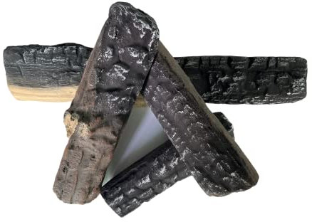 Troncos de gas, 4 troncos de chimenea de gas, leña falsa simulada, cerámica, sin ventilación, decoración, uso al aire libre chimeneas y hogueras (4 piezas)