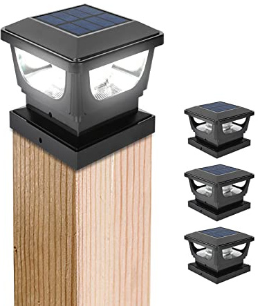 GEYUEYA Home Solar Post Lights for 3x3 4x4 inch Wooden Posts Cap, 4 Packs | Solar Post Cap Lights Fence Post Lights Outdoor for Pathway Wooden Posts Deck Cap Garden Yard Decoration