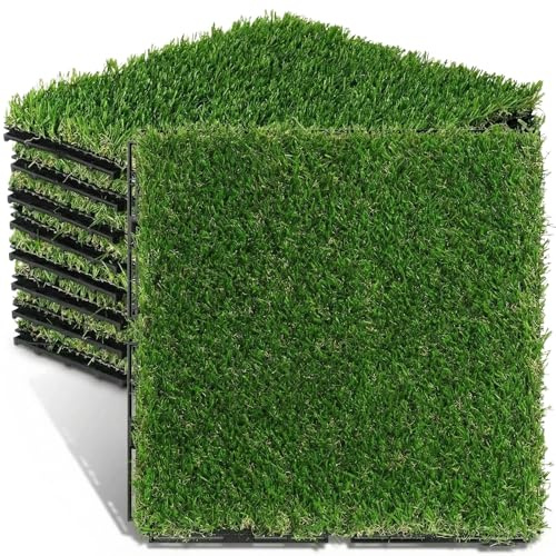 Windyun Kunstrasen, ineinandergreifende Terrassenfliesen, 30,5 x 30,5 cm dick, synthetisch, quadratisch, ineinandergreifend, selbstentleerend, für Terrasse, Innen- und Außenbereich, Bodendekoration
