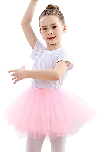 DGSHIRLDJO Tutu-kjol för flickor, 5-lagers tyllkjol för flickor i åldern 3–8 år, för födelsedagar, vardagliga kläder och halloweenkostymer, rosa, M