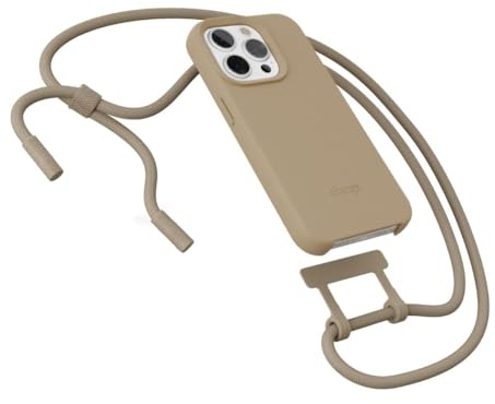 Woodcessories - Change Case, Nachhaltige Handykette abnehmbar kompatibel mit iPhone 15 Pro Hülle mit Band Taupe - biologisch abbaubar