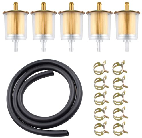 Gmailmall 5/16 Benzinschlauch Kit - 1 Meter Ø 8mm Kraftstoffleitung + 5 Stück 8mm Benzinfilter + 10 Stück Schlauchschellen für Auto Motorrad Roller