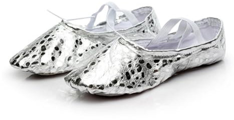 Ballettschuhe Qualität Goldene Silber PU Yoga Bauchtanz Schuhe Leistung Weiche Sohle Gym Ballett Tanz Schuhe Kinder Mädchen Frau (Color : PUsilver, Size : EU39(23cm))