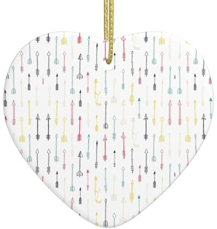 Bunte handgezeichnete Kunst mit Pfeilen im Boho-Stil, niedliche Weihnachtsdekoration, Keramik-Ornamente, Herz, Weihnachtsbaum, hängende Dekorationen, Weihnachtsschmuck