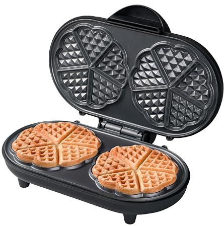 Bestron Gofrera en forma de corazón, Gofrera doble en diseño retro, para dos gofres, con revestimiento antiadherente, Colección Sweet Dreams, 1200 vatios, Color: Negro Mate
