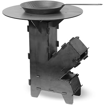Czaja Fourneau Fusée avec Plaque de Cuisson 5 mm et Poêle en Fonte - Système Modulaire en Acier Massif, Brasero BBQ, Plaque de Feu, Poêle à Bois, Réchaud de Camping, Barbecue - Fabriqué en Allemagne