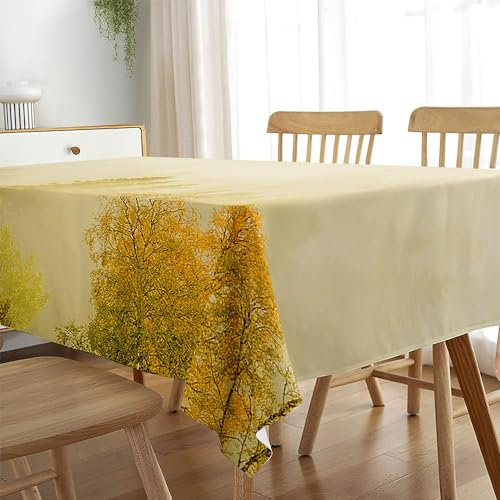 FANSU Tischdecke Tischwäsche, 3D Berg Wald Rechteckige Abwaschbar Tischtuch Draussen Küchentischabdeckung für Garten Küche Outdoor Dekoration (Herbst,140x240cm)