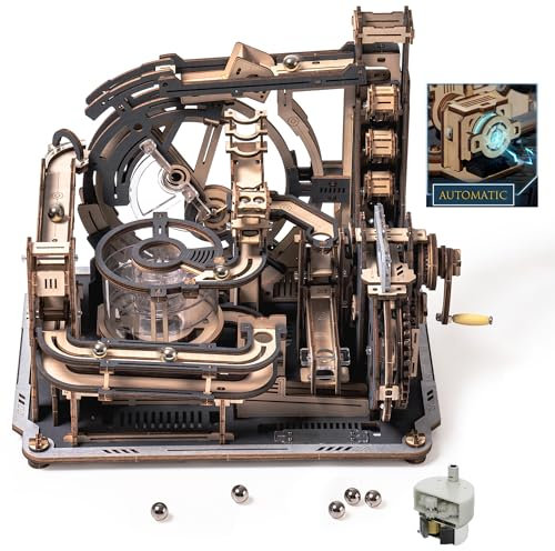 ROKR Kugelbahnen 3D Holzpuzzle für Erwachsene, 3D Puzzle Holz Motorbetriebene Mechanische Modellbausätze mit Kugeln, Automatischer & Manueller Modi, Marble Spaceport, LGC01