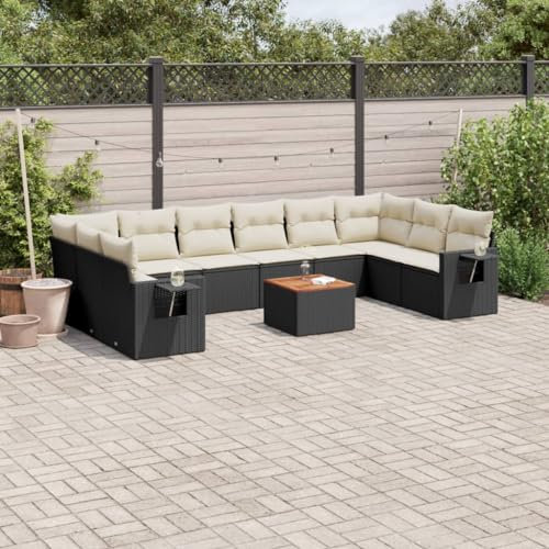 Rantry 11-TLG. Gartensofa Set mit Kissen Gartenmöbel Gartenlounge Outdoor Sofa Loungesofa Balkon Lounge Loungemöbel Ecklounge Sitzgruppe für Garten, Terrasse und Balkon Schwarz Poly Rattan