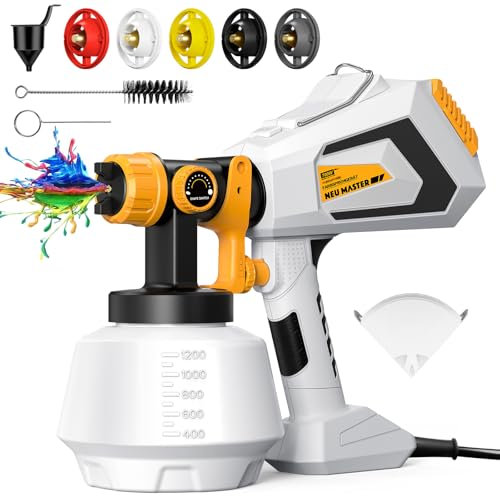 Pistola a Spruzzo per Verniciare - NEU MASTER 700W HVLP Pistola a Spruzzo Elettrica con Contenitore da 1200 ml/ 5 Cuivre Ugelli/10 Carta da Filtro