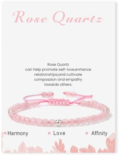 Uwiyo Bracelet Perle Ronde 4mm, Bracelet Pierre Naturelle Réglable Élastique Bracelets Yoga pour Femme Filles pour Anniversaire, Fête des Mères, Noël (Réglable-Quartz Rose)