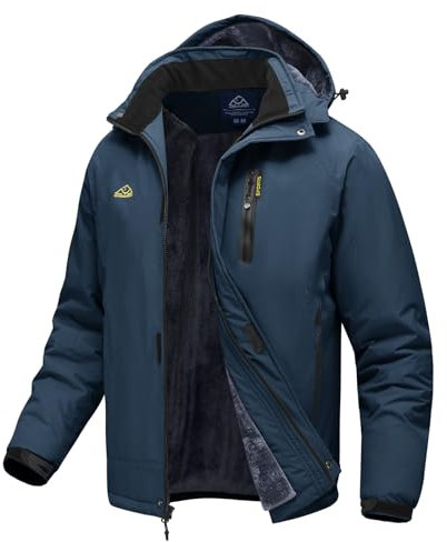 Rdruko Skijacke Herren Winterjacke Snowboardjacke Warme Fleece GefüTtert Winter Jacke Wasserdicht Funktionsjacke Männer Outdoor Wanderjacke mit Kapuze-Denim Blau L