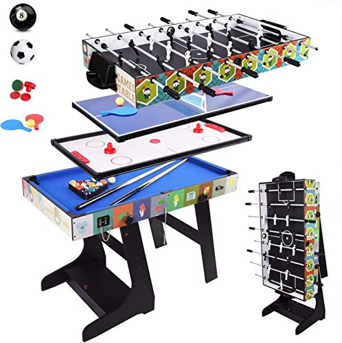 Zusammenklappbarer Multi-Spieltisch – Billard, Pool, Hockey, Tischtennis und Fußball mit Aufbewahrungsbox – ideal für Familienspaß