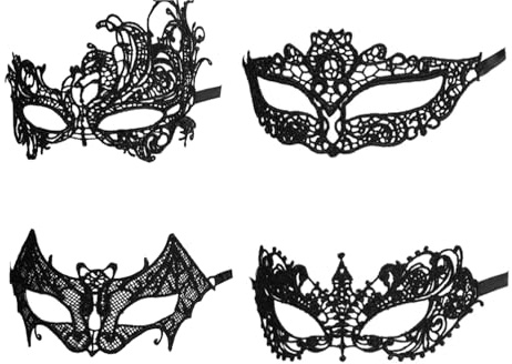 4 STK Venezianische Maske Damen,Spitze Maskenball,Masken Kostüm Schwarze,Sexy Lace Augenmaske Masquerade,Black Maskerade,Spitzenmaske für Frauen Women,Gesichtsmasken für Halloween Karneval Ball Party