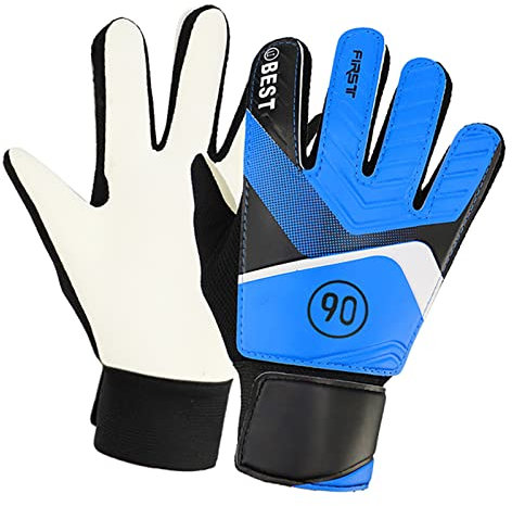 Yosoo Torwarthandschuhe, Rutschfestes, Verstellbares Handgelenk, Verschleißfester, Atmungsaktiver Stoff, Blau, für Jungen und Mädchen, Drinnen und Draußen (7#)