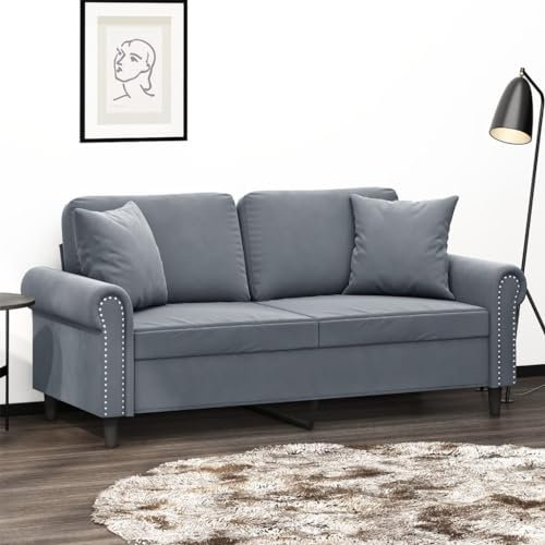 Homgoday 2-Sitzer-Sofa mit Zierkissen Sofa Couch Loungesofa Doppelsofa Moderne Relaxsofa Relaxcouch Loveseat Gästesofa Sitzmöbel für Wohnzimmer Schlafzimmer Büro Dunkelgrau 140 cm Samt