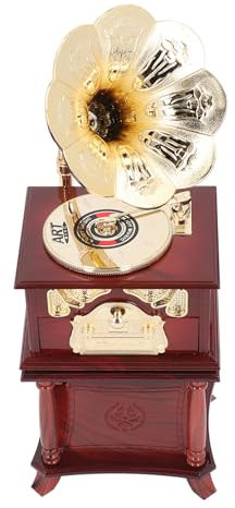 CDQL Exquisite Mechanische Retro-Spieluhr mit Uhrwerk, Figuren für Tisch- und Schreibtischdekorationen zu Hause, Klassische Grammophon-Spieluhr (Braunes Grammophon mit Sockel)