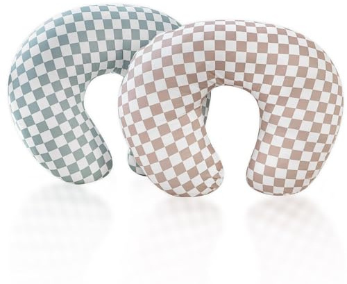DILIMI 2 Pack Nursing Pillow Cover, Stretchy Removable Case for Breastfeeding Pillows, Ultra Soft Comfortable Slipcover for Baby Girl and Boy, Green and Brown Checkered
