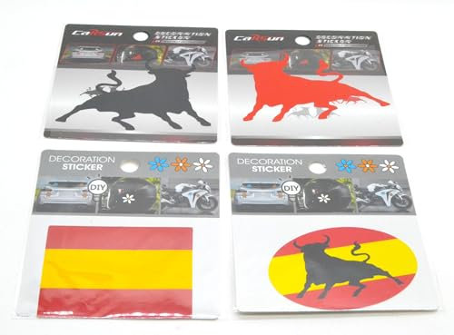 4 pegatinas para coche. bandera española y toro. el toro de españa. Calcomanías para autos, Calcomanías para parachoques de autos 8x10cm