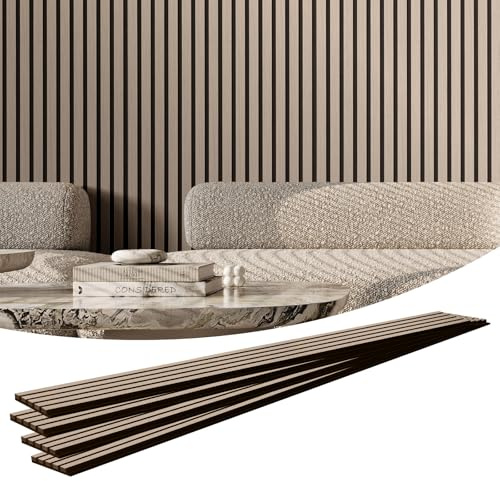VEVOR Wood Slat Acoustic Panel, 7.9 x 94.5 in, 4-Piece MDF Accent Wall, Faux Wood Board for Modern Interior Decor and Noise Reduction, Silver