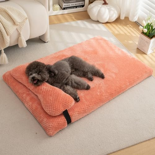 Lit pour Chien Orthopédique avec Oreiller, Panier Animaux Imperméable, Mémoire de Forme Coussin Chat Dehoussable, Canapé Antidérapant Lavable, Tapis Matelas (Rose,L 50 x l 40 x H 6 cm)
