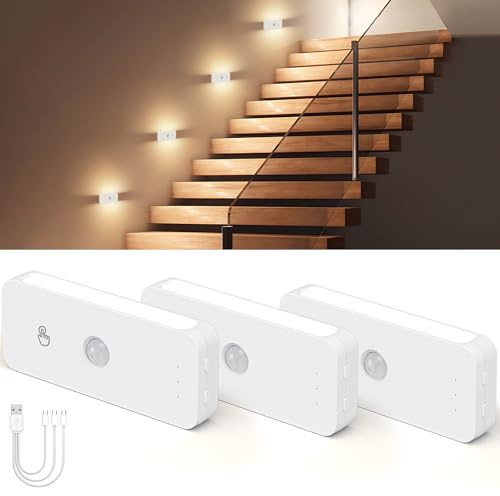 WUYOR Nattlampa med rörelsedetektor, induktionsvägglampa, uppladdningsbar LED-nattlampa för barn, 3 färgtemperaturlägen, garderobsbelysning för hall