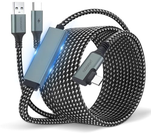aceyoon 6m Link Kabel mit Ladeanschluss, Kompatibel mit Oculus Meta Quest 3 2 1 3s Pro und Pico 4 PC Steam VR Zubehör, 2 in 1 USB 3.0 auf USB C Kabel Winkel 5 Gbit/s Datenübertragung für VR Headset
