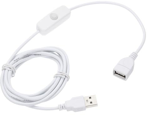QUARKZMAN USB-Kabel mit Ein/Aus-Schalter, USB-Stecker auf Buchse Verlängerungskabel 2,0m Weiß, für LED-Schreibtischlampe LED-Streifen