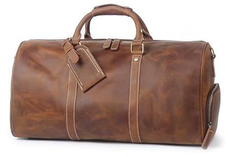 Herren-Reisetasche aus echtem Leder, Rindsleder, Schulter- und Wochenendtasche, Fitnessstudio, Sport, Handgepäck, 50,8 cm, mit Schuhfach, Classic, Braun