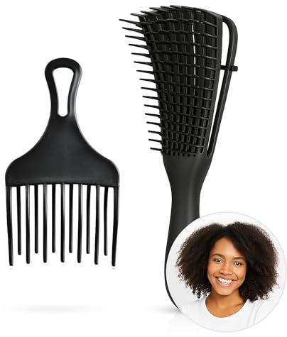 Pack de Cepillo Pelo Rizado y Peine Pelo Rizado. Ayuda a Definir Tus Rizos, Desenreda sin Tirones. Cepillo Curly. Evitar el Frizz, Ideal para Definir y Cuidar tu Melena. Método Curly. (negro/negro)