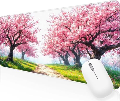 Rose Fleurs cerisier Tapis de Souris XXL 1400x600x3mm Grand Tapis de Souris Accessoire Bureau, Surface Douce et lisse et Base en Caoutchouc Antidérapante, Améliorer la Précision et la Rapidité J-135