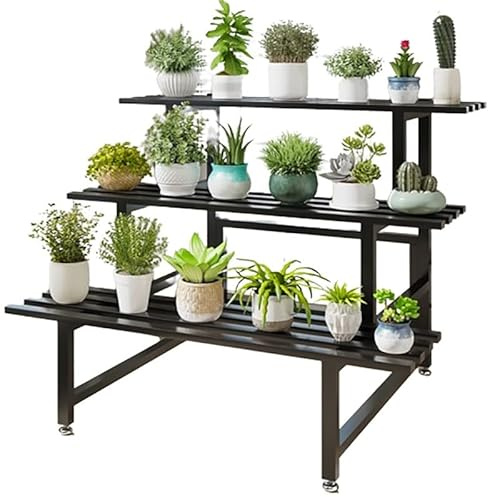 3-stöckiger Metall-Pflanzenständer – Outdoor-Leiterregal für Blumentöpfe, 120 cm Höhe, stilvolles Gartenregal, ideal für Zuhause und Balkon
