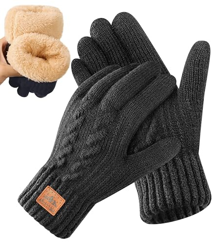 Guantes de invierno Bobelle Wear para hombres y mujeres, térmicos cálidos con dedos táctiles, guantes de lana tejida para correr, conducir, senderismo, Negro, Taille unique