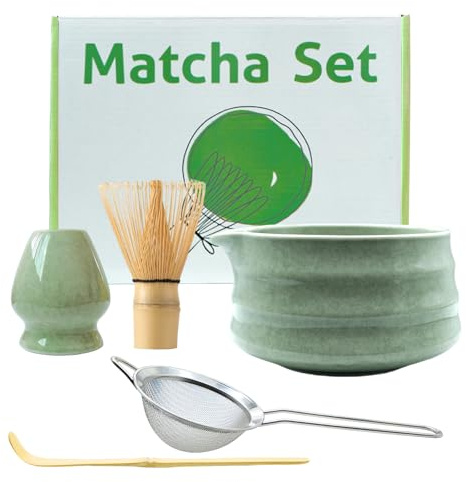 HomeGarden Premium Matcha Set - Traditionelles Matcha Tee Set inkl. Keramikschale, Bambusbesen (Chasen) - Vollständiges Zubehör für authentische Matcha-Zubereitung (Weiße Flecken 2)