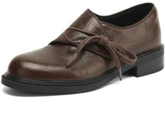 Mocassini Stringati Speciali da Donna con Cinturino a Fiocco Tondo Punta Chiusa Abito Appartamenti Bassi Tacchi a Blocco grossi Slip on Scarpe da Ufficio Casual,Marrone,35 EU